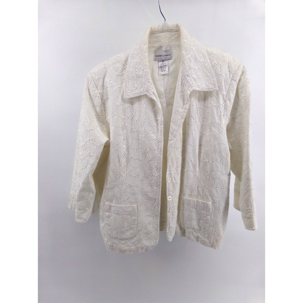 Drapers And Damons Women’s White Lace Jacket  16P button Blazer with pockets